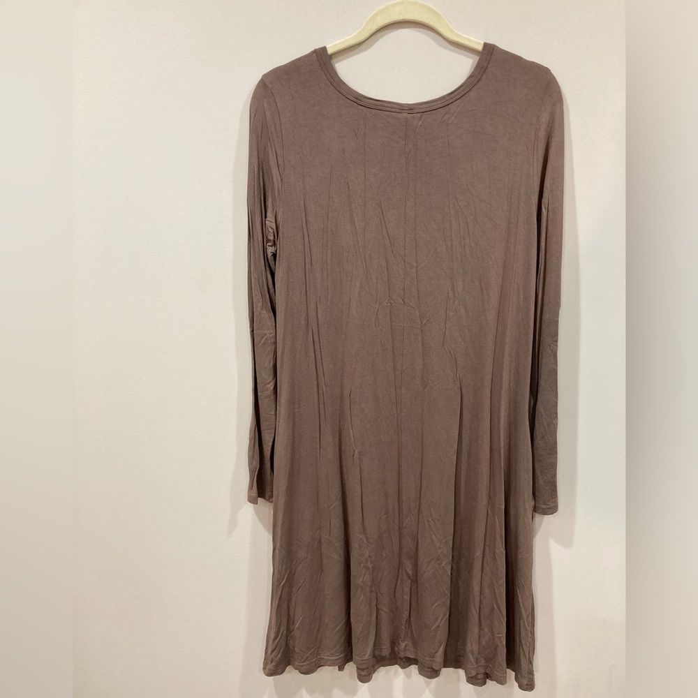 Himone Tan Long Sleeve Solid Dress with Pockets Large - Picture 6 of 13
